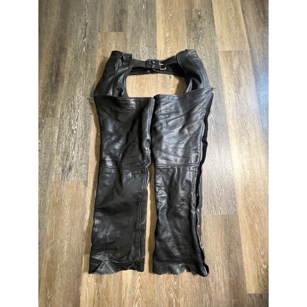 Unik Ultra Leather Motorcycle Chaps Mens 2XL Black Belted Zippered Biker Gear